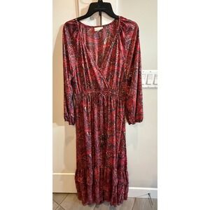 Anthropologies CHAUDRY Red Paisley Maxi Dress Boho Tiered Ruffle Womens XL